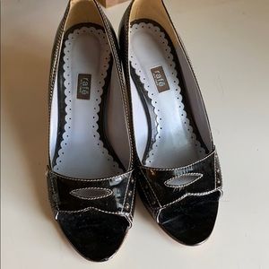 Rafe NY black patten leather - peep toe wedge heel